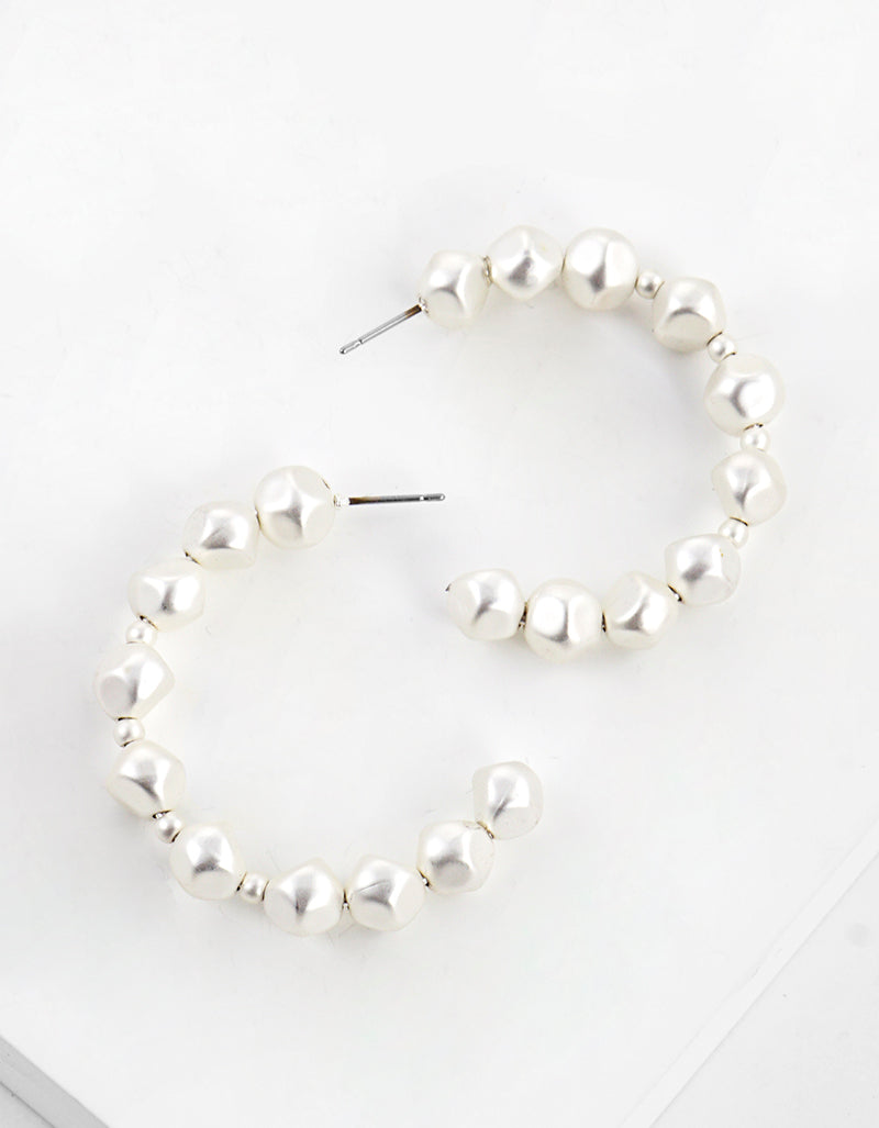 50mm Irregular Shaped Acrylic Pearl Open Hoop Earrings