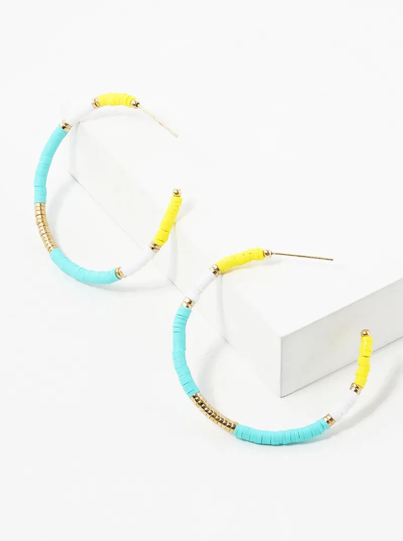 50mm Lightweight Heishi Beaded Open Hoop Earrings