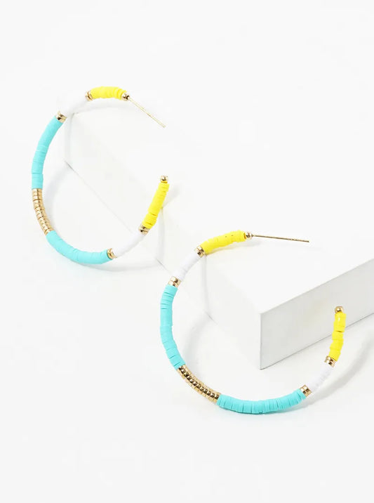 50mm Lightweight Heishi Beaded Open Hoop Earrings