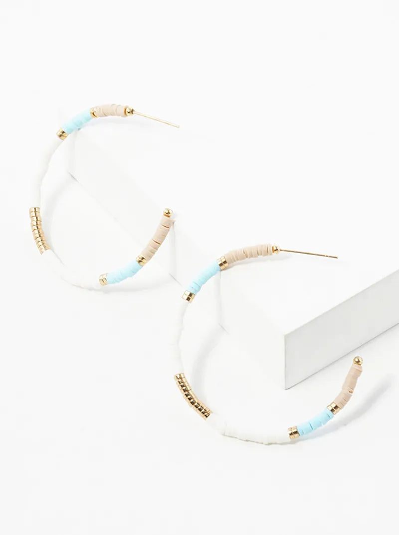 50mm Lightweight Heishi Beaded Open Hoop Earrings