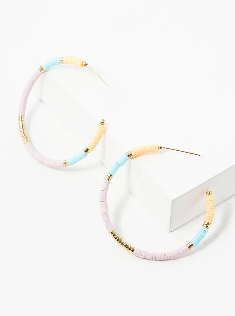 50mm Lightweight Heishi Beaded Open Hoop Earrings