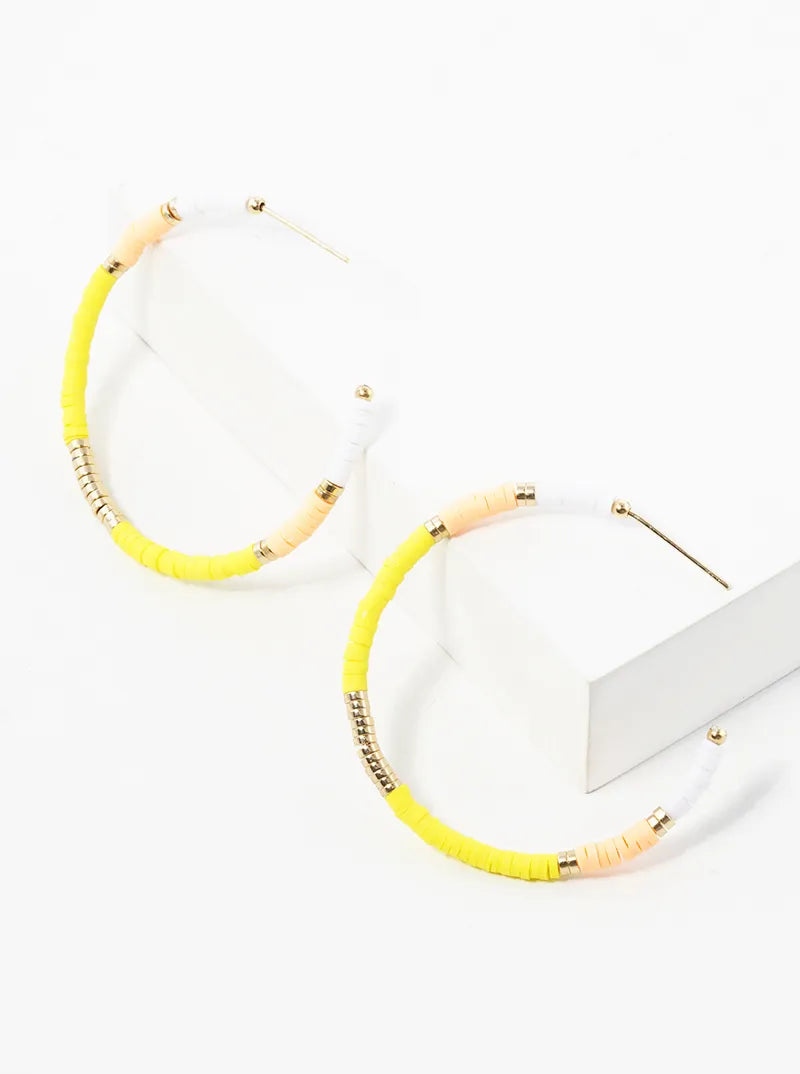 50mm Lightweight Heishi Beaded Open Hoop Earrings