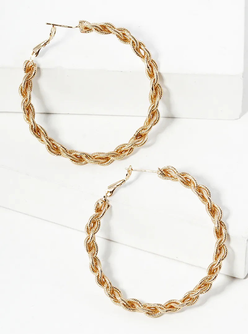 50mm Metal Twisted Omega-Back Hoop Earrings