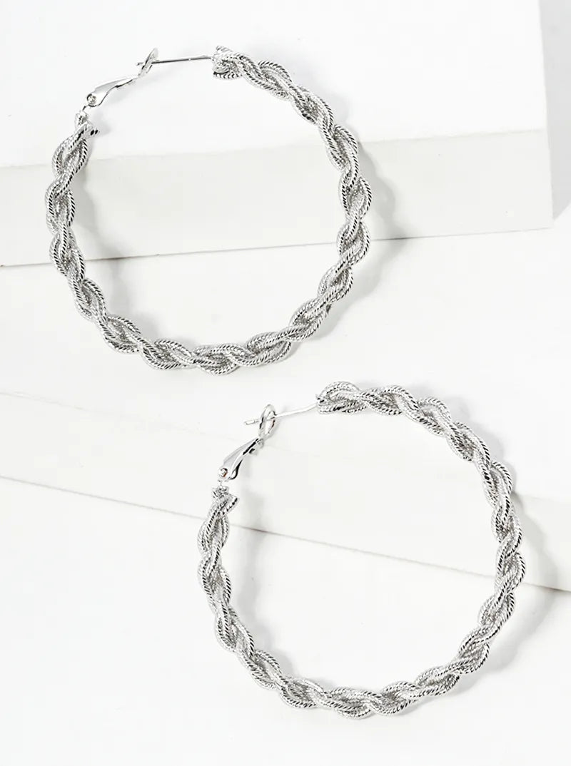 50mm Metal Twisted Omega-Back Hoop Earrings