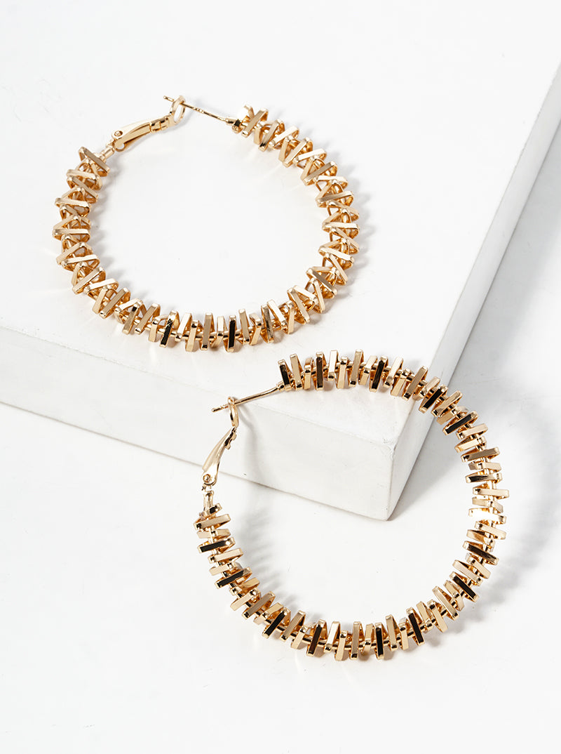 50mm Metallic Beaded Omega-Back Hoop Earrings