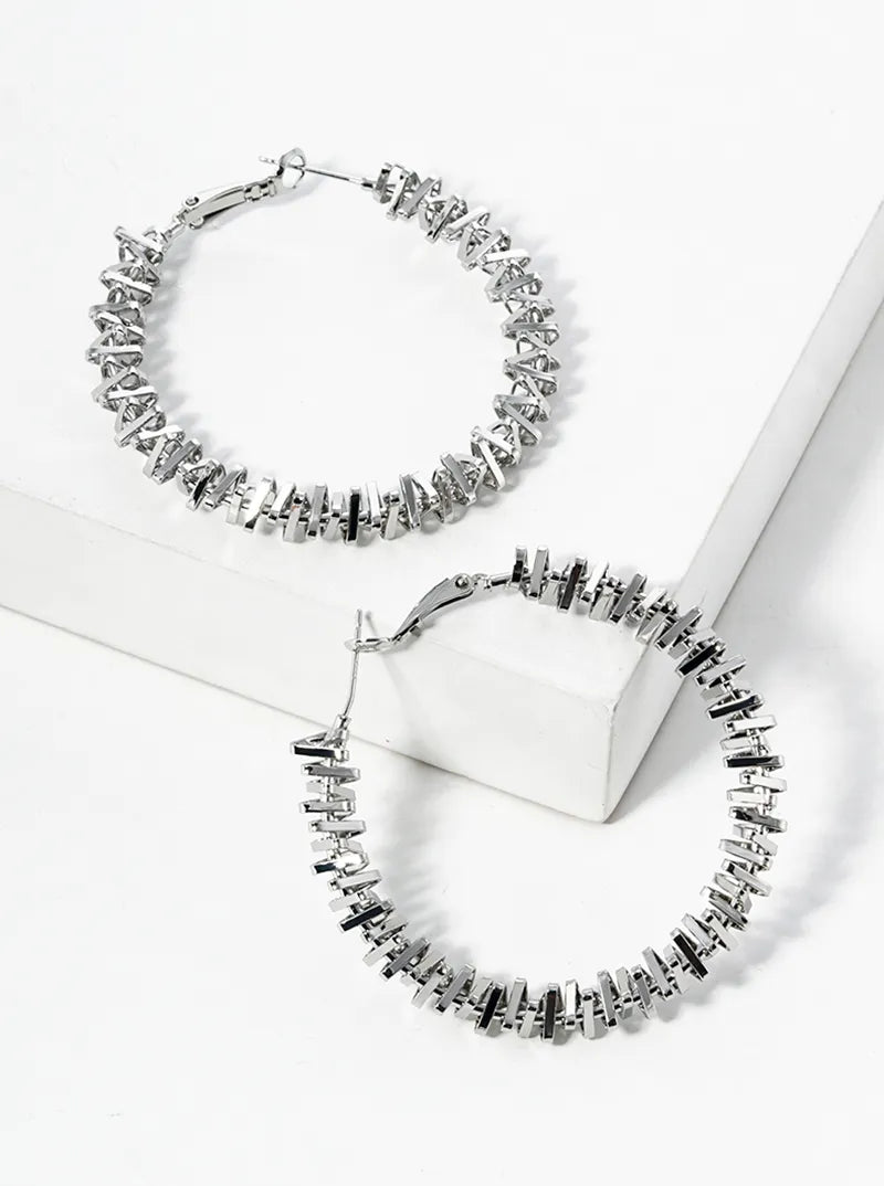 50mm Metallic Beaded Omega-Back Hoop Earrings