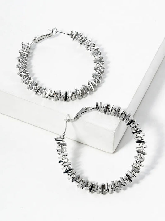 50mm Metallic Beaded Omega-Back Hoop Earrings