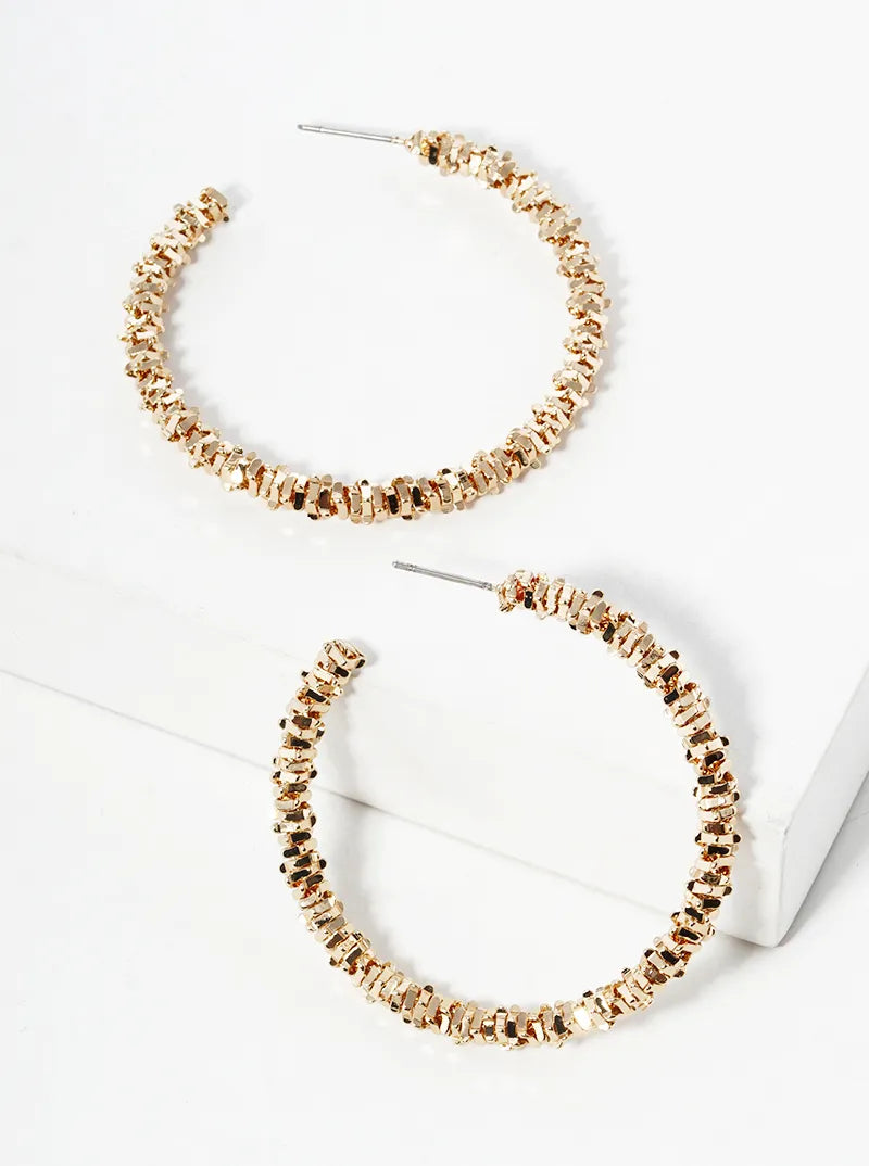 50mm Metallic Beaded Open Hoop Earrings