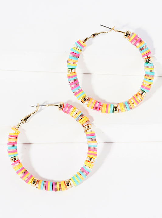 50mm Polymer Clay Beaded Hoop Earrings