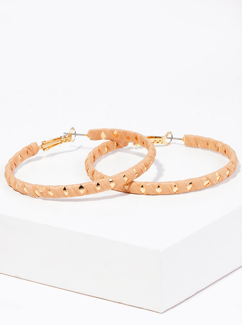 50mm Raffia Wrapped Leverback Hoop Earrings