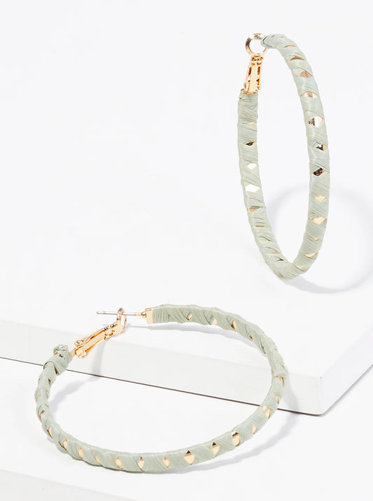 50mm Raffia Wrapped Leverback Hoop Earrings