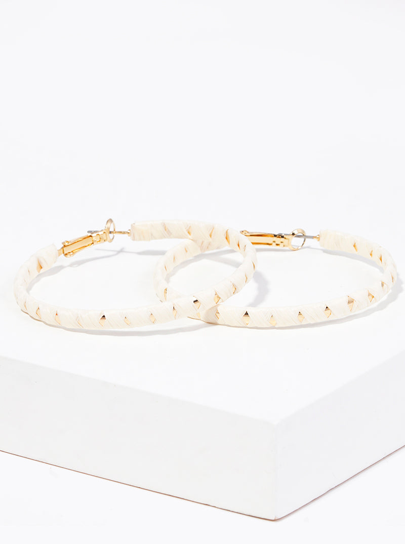 50mm Raffia Wrapped Leverback Hoop Earrings