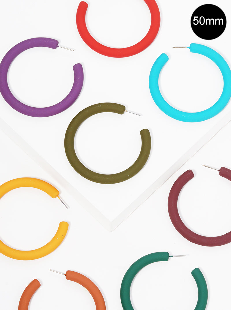 50mm Rubber Coated Resin Hollow Open Hoop Earrings