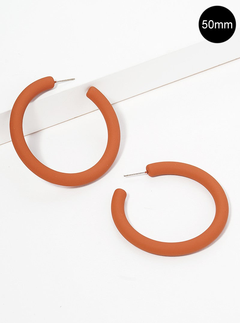 50mm Rubber Coated Resin Hollow Open Hoop Earrings Brown