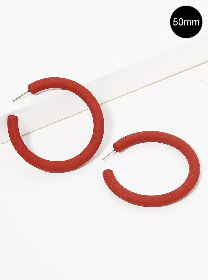 50mm Rubber Coated Resin Hollow Open Hoop Earrings Burgundy