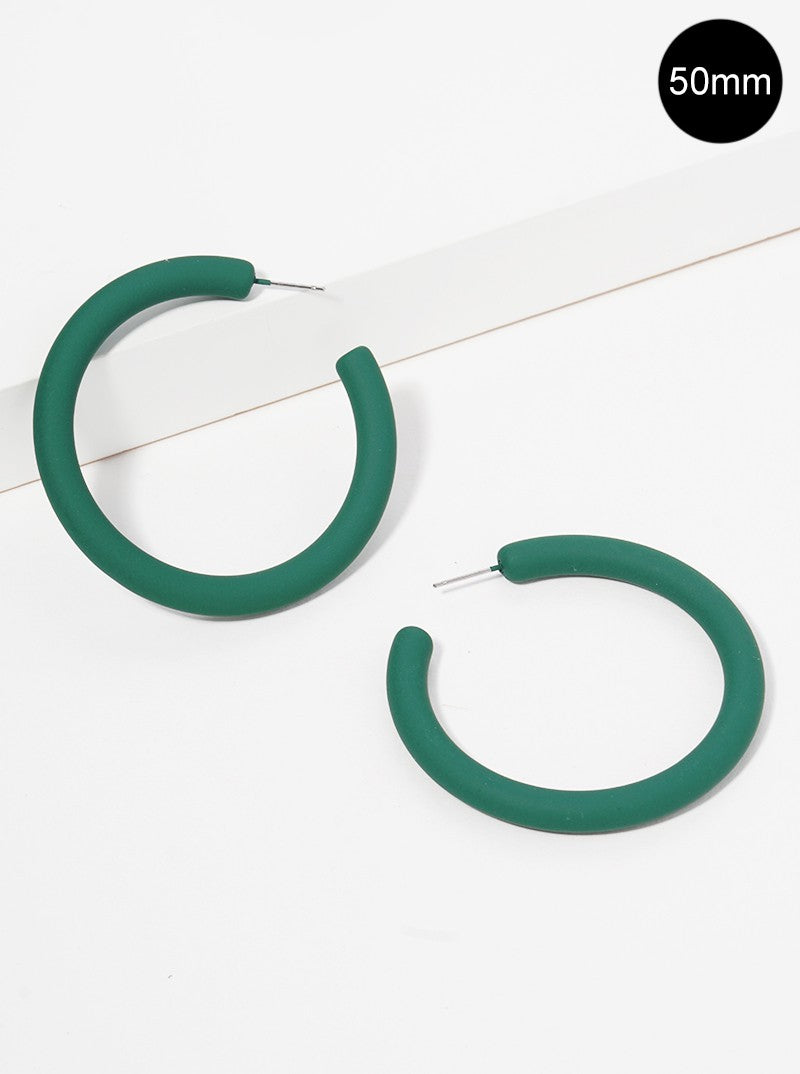 50mm Rubber Coated Resin Hollow Open Hoop Earrings Green