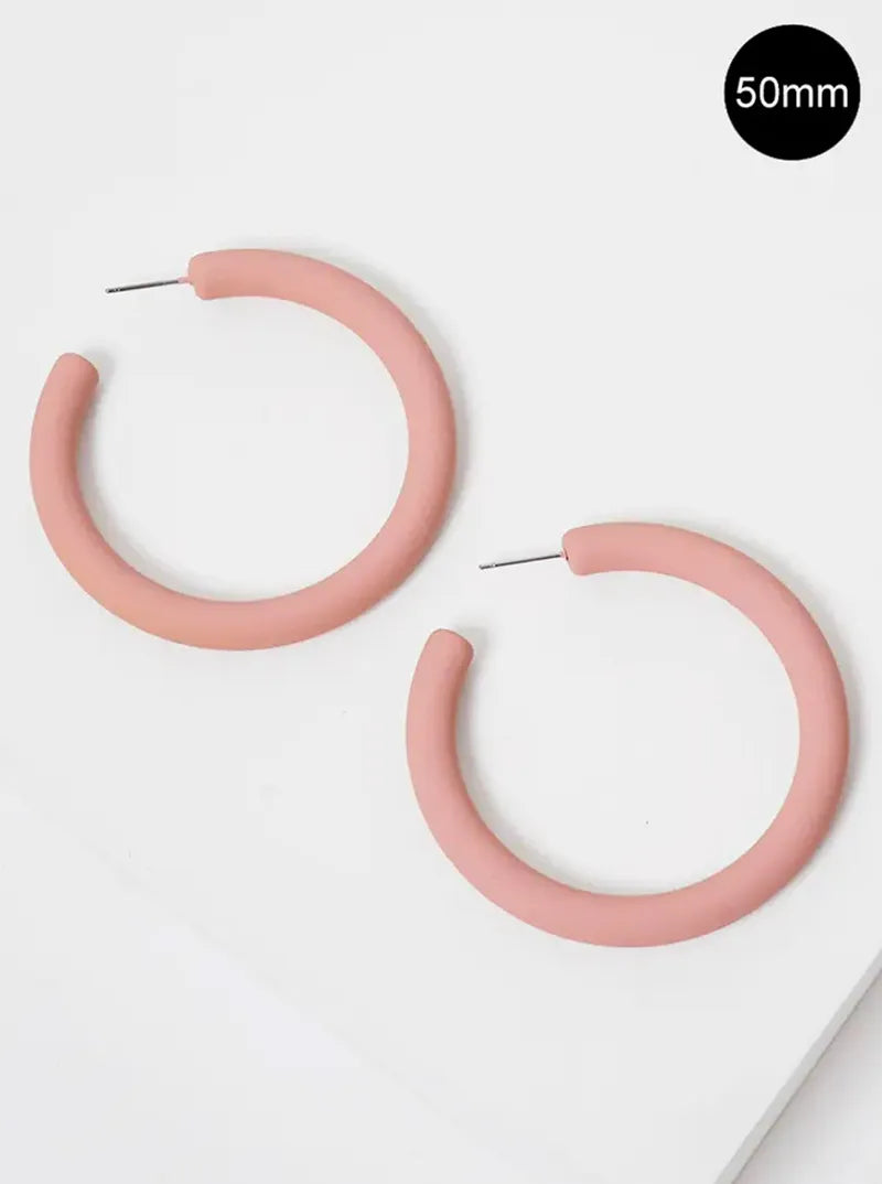 50mm Rubber Coated Resin Hollow Open Hoop Earrings