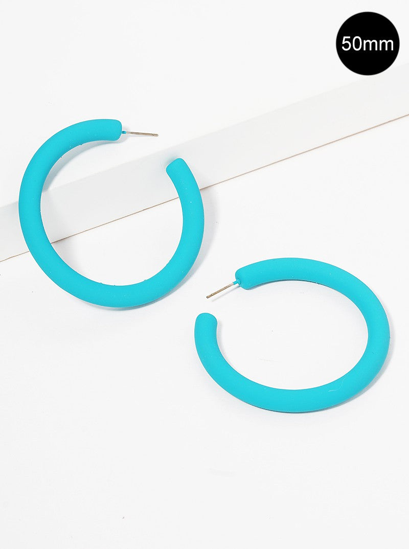 50mm Rubber Coated Resin Hollow Open Hoop Earrings Turquoise