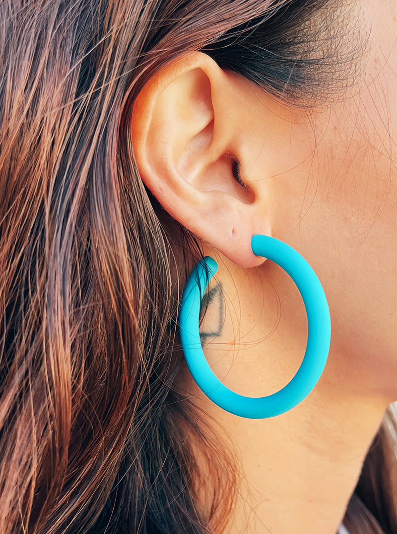 50mm Rubber Coated Resin Hollow Open Hoop Earrings