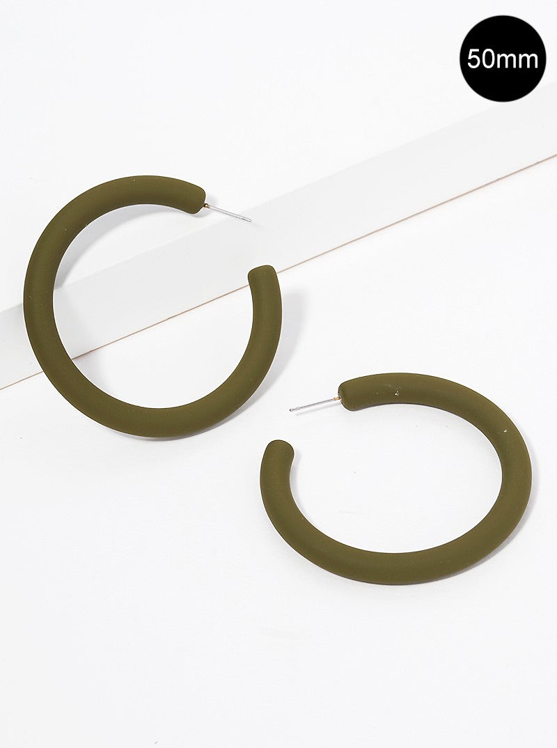 50mm Rubber Coated Resin Hollow Open Hoop Earrings Olive