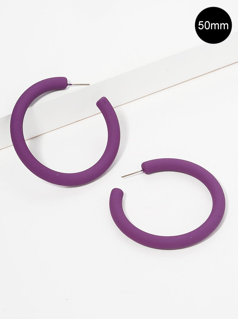 50mm Rubber Coated Resin Hollow Open Hoop Earrings Purple