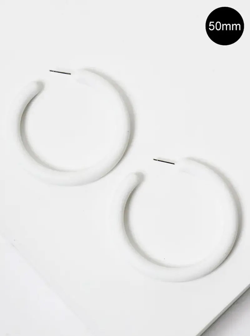 50mm Rubber Coated Resin Hollow Open Hoop Earrings White