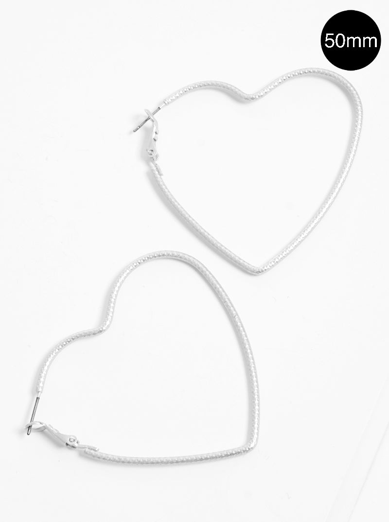50mm Textured Brass Heart Omega Back Hoop Earrings