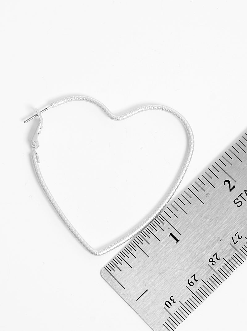 50mm Textured Brass Heart Omega Back Hoop Earrings