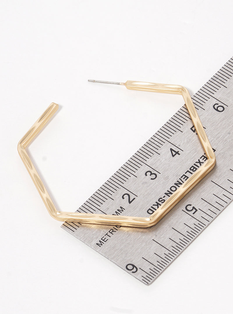 50mm Textured Metal Hexagon Hoop Earrings