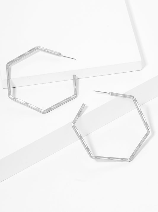 50mm Textured Metal Hexagon Hoop Earrings