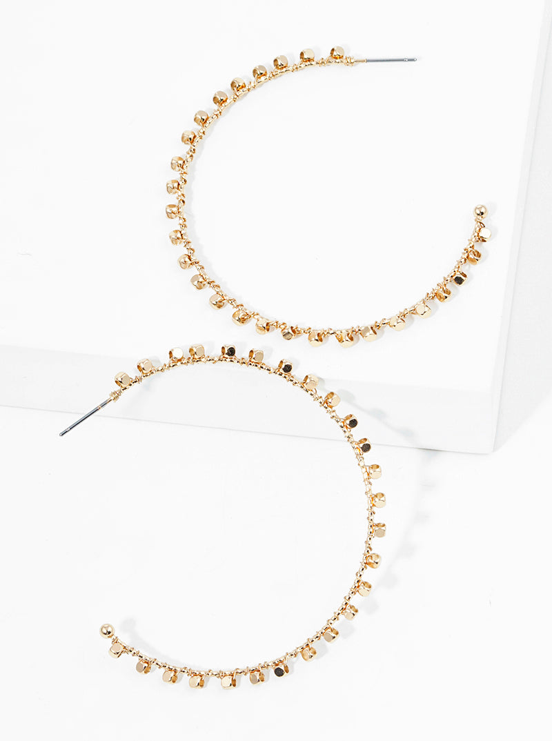50mm Tiny Metallic Bead Wrie Wrapped Delicate Open Hoop Earrings