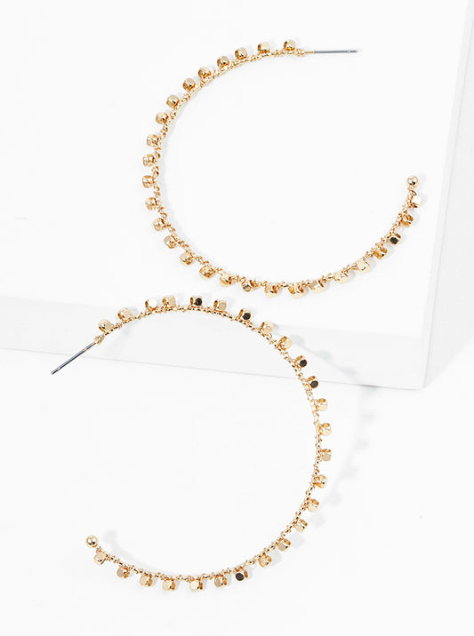 50mm Tiny Metallic Bead Wrie Wrapped Delicate Open Hoop Earrings