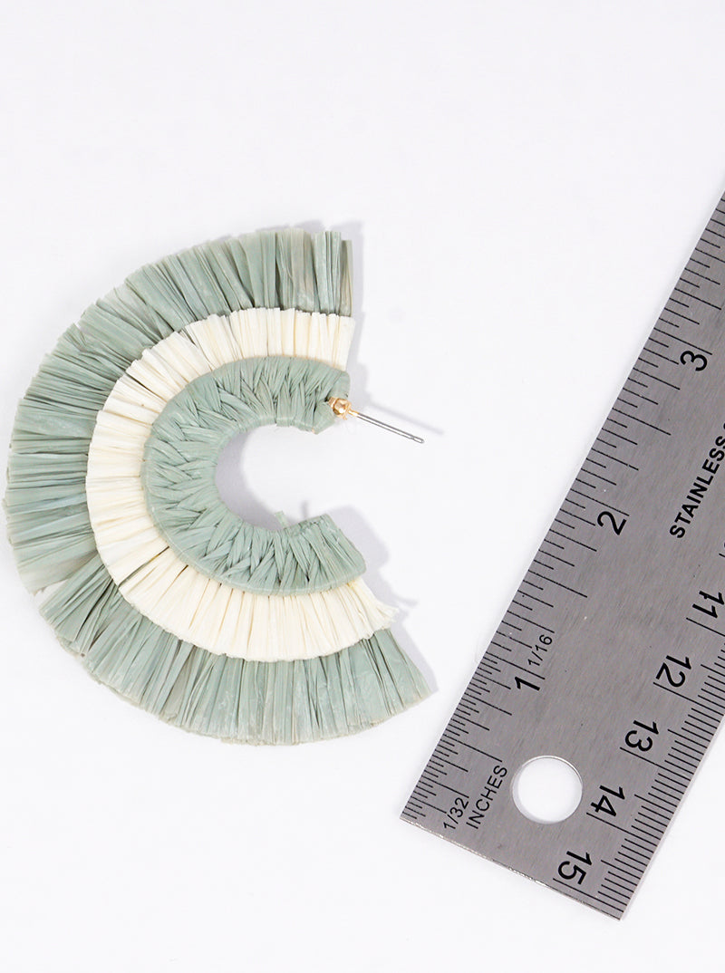 50mm Two Tone Raffia Fan Open Hoop Earrings