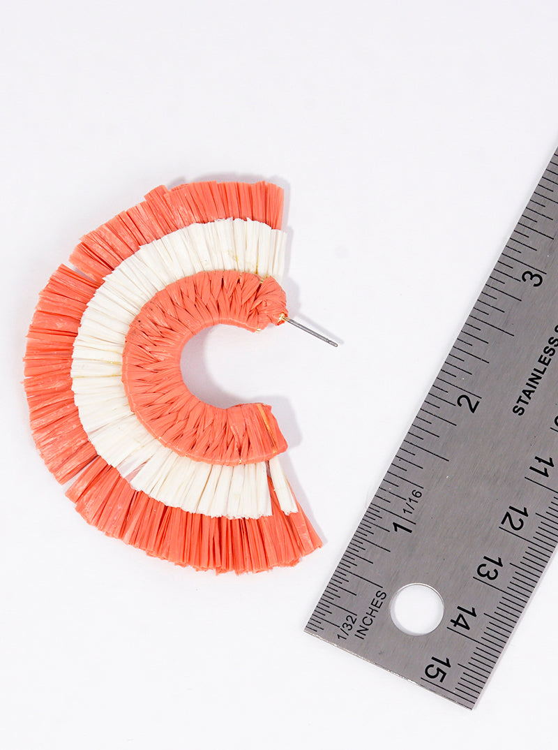 50mm Two Tone Raffia Fan Open Hoop Earrings