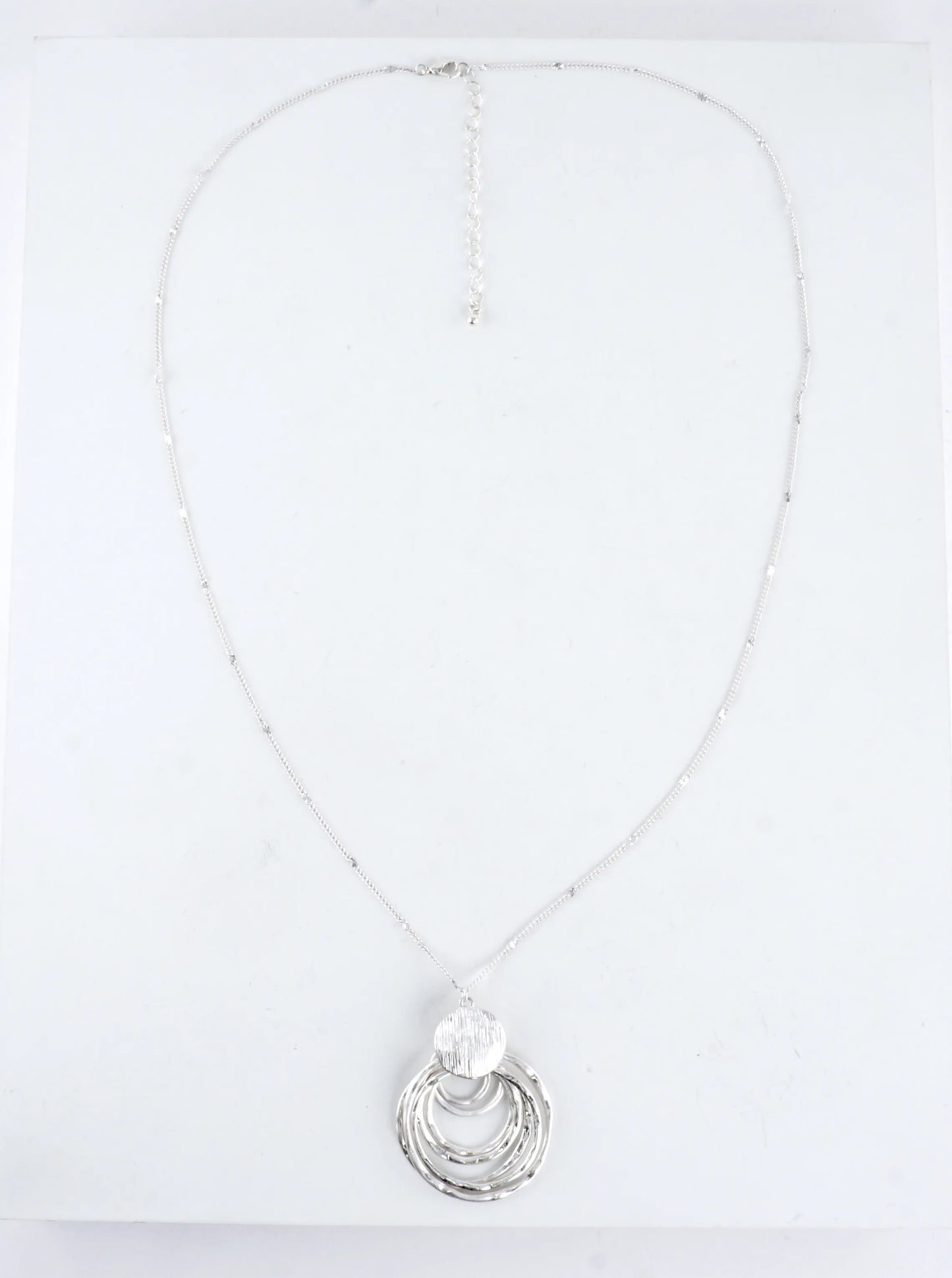 Layered Hammered Circle Pendant Long Necklace