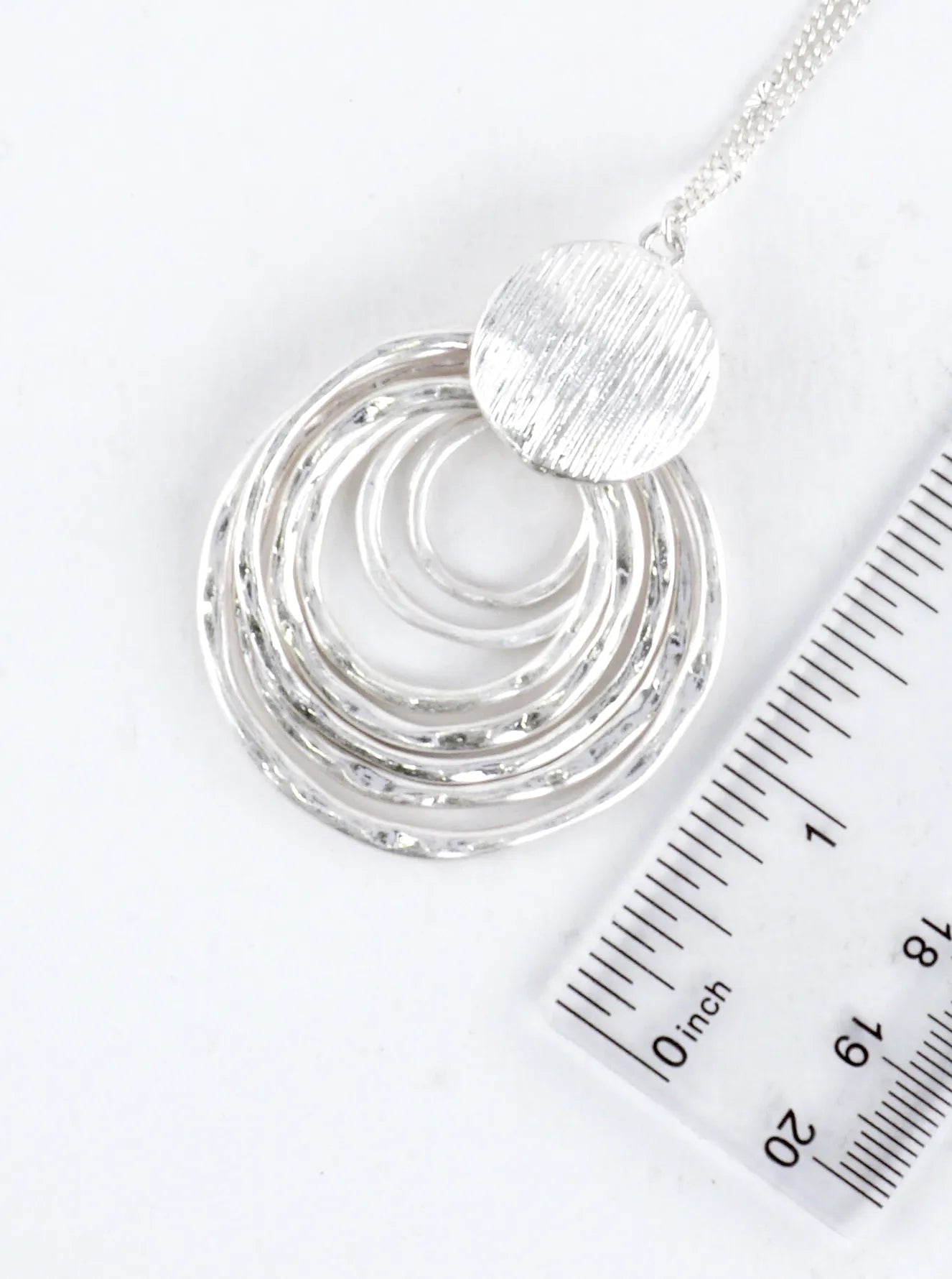 Layered Hammered Circle Pendant Long Necklace