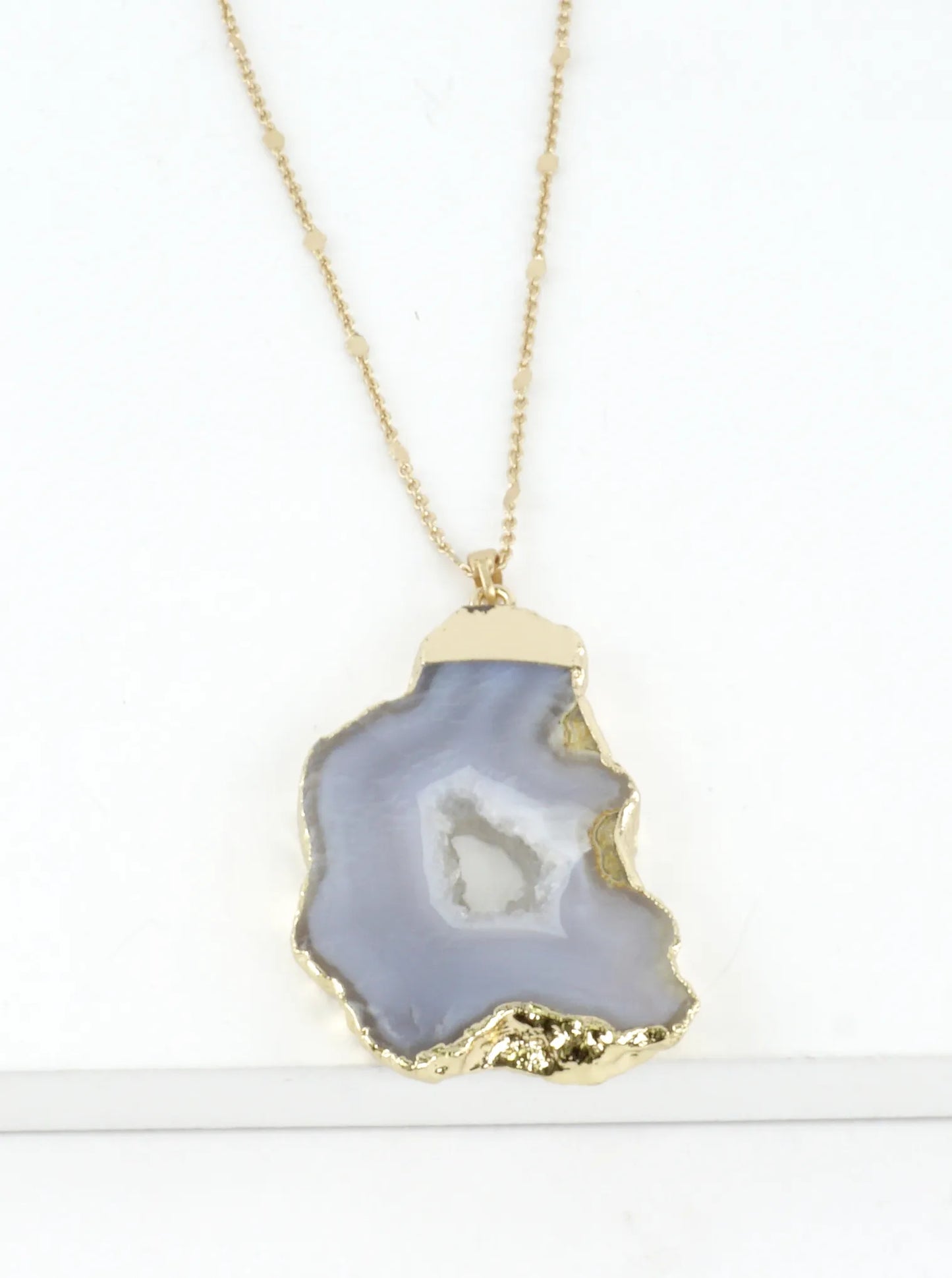 Gold Trim Natural Agate Slice Pendant Necklace
