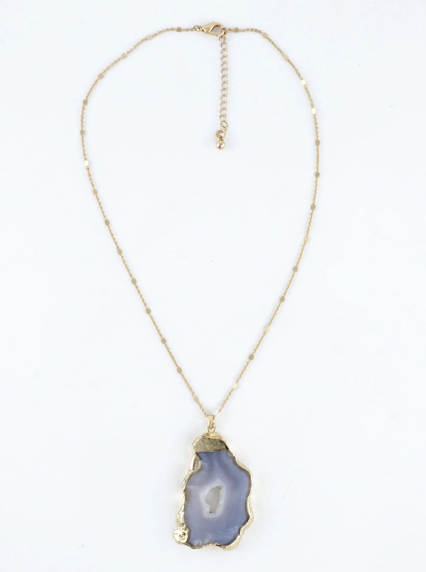 Gold Trim Natural Agate Slice Pendant Necklace