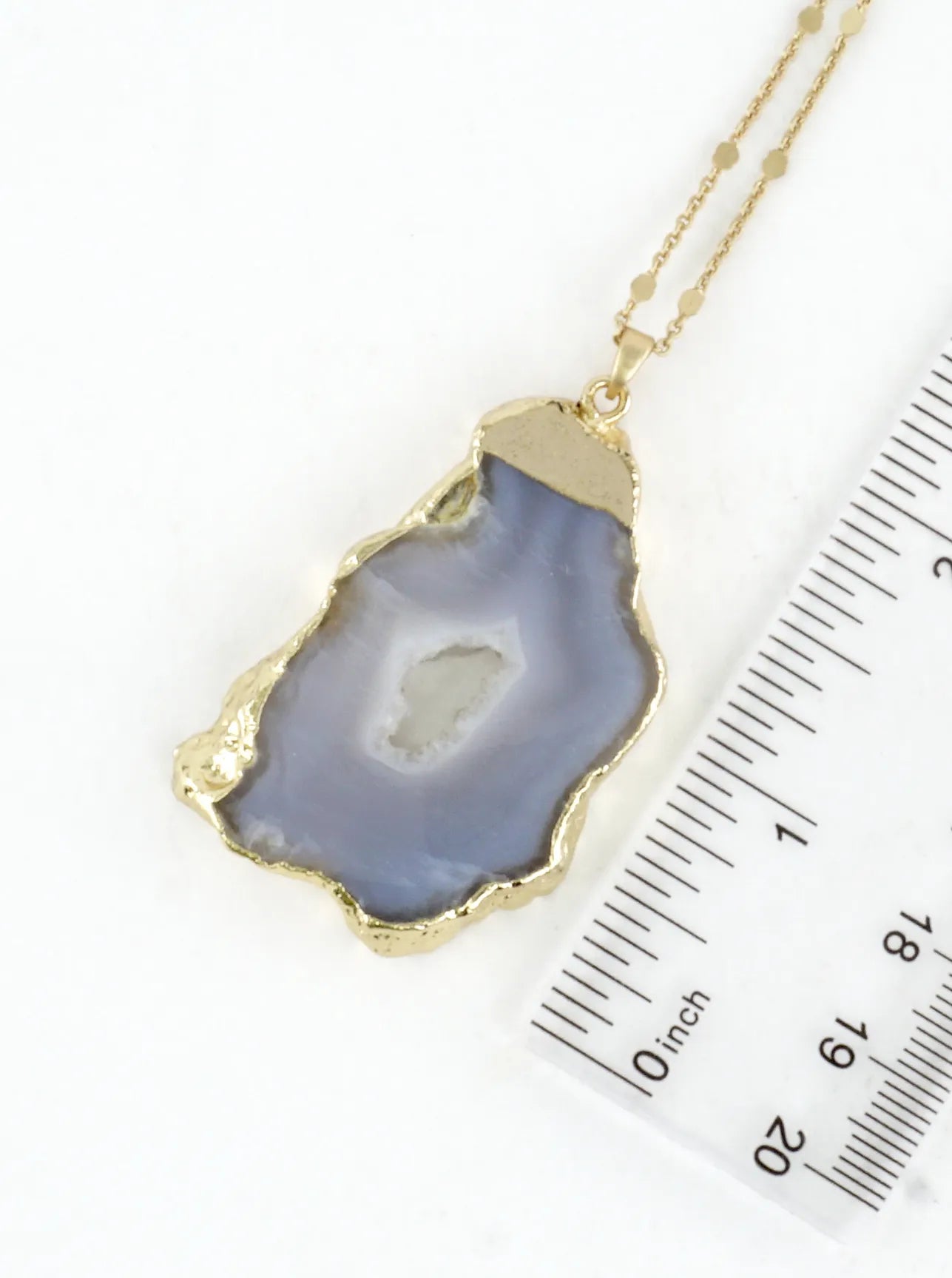 Gold Trim Natural Agate Slice Pendant Necklace