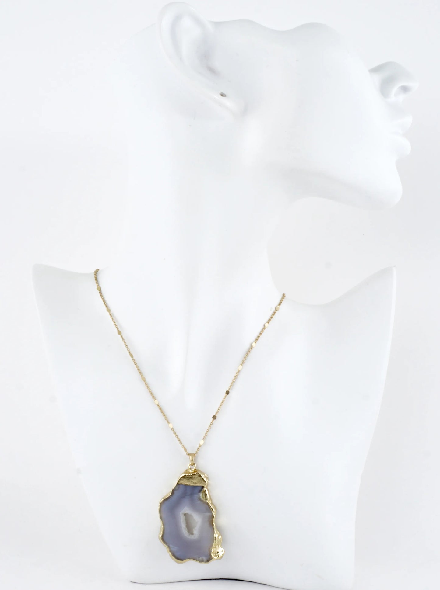 Gold Trim Natural Agate Slice Pendant Necklace