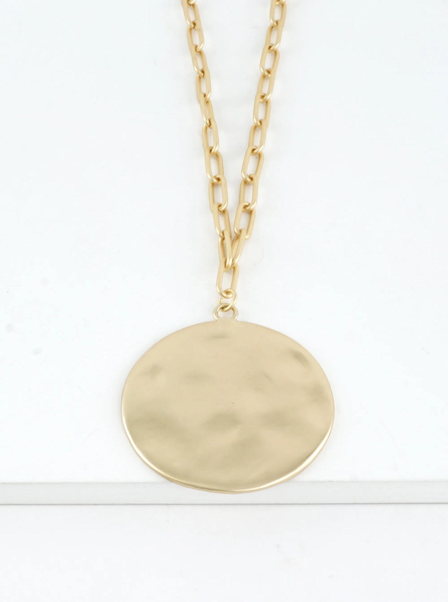 Hammered Medallion Pendant Long Necklace