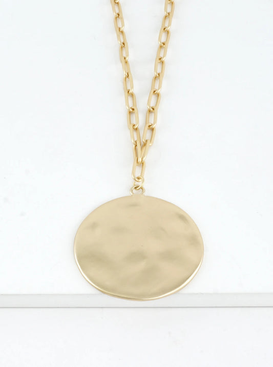 Hammered Medallion Pendant Long Necklace