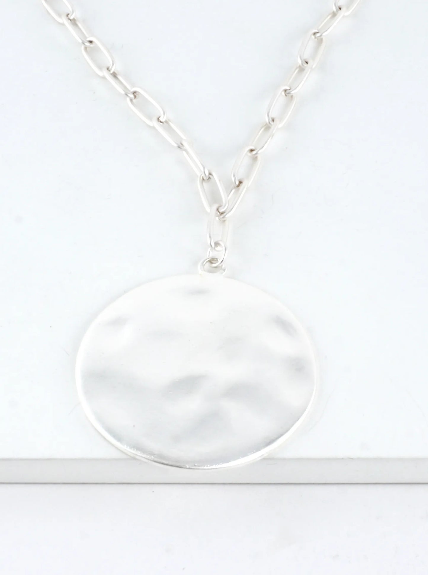 Hammered Medallion Pendant Long Necklace