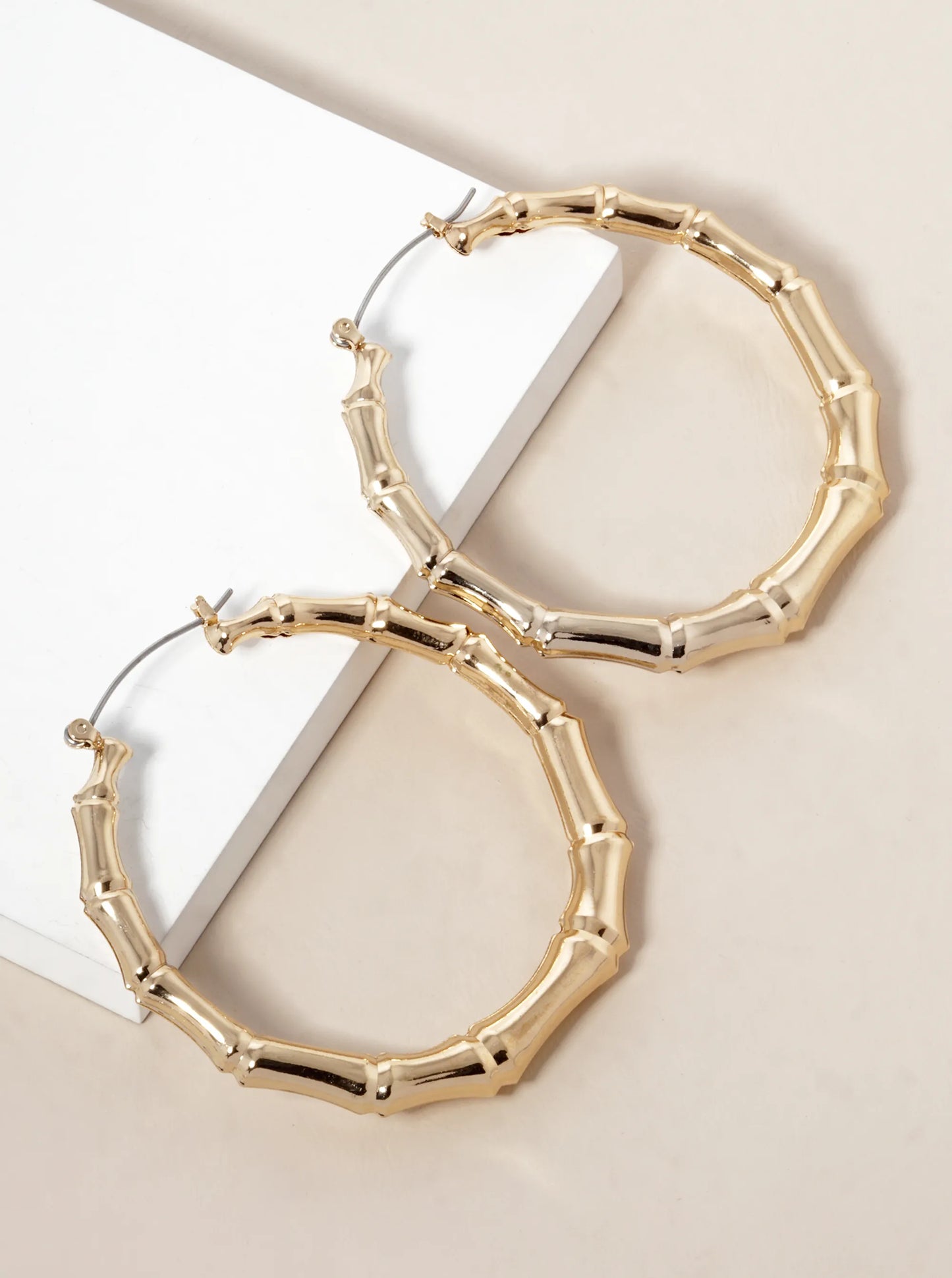 55mm Bamboo Metallic Hollow Hoop Earrings