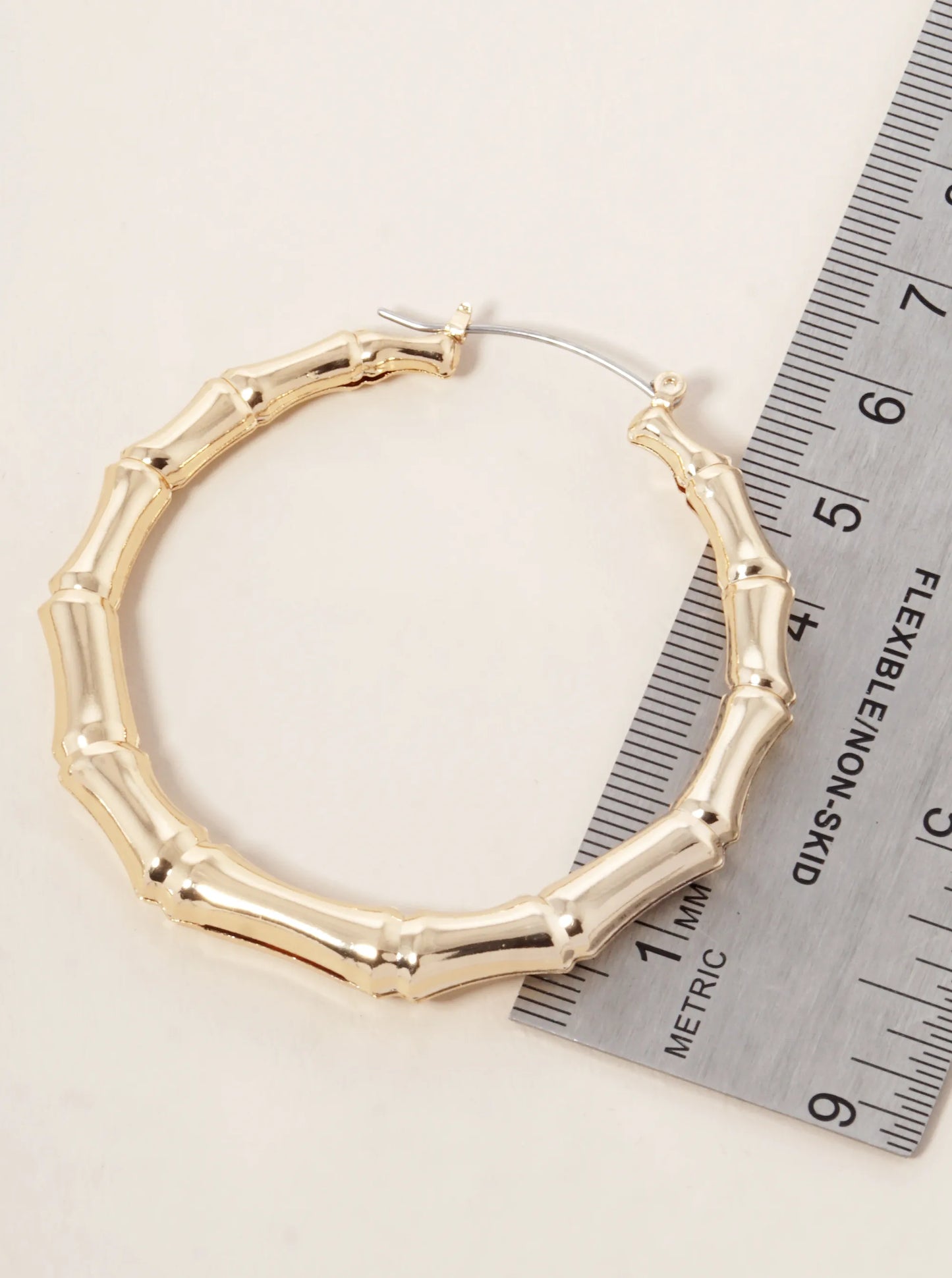 55mm Bamboo Metallic Hollow Hoop Earrings