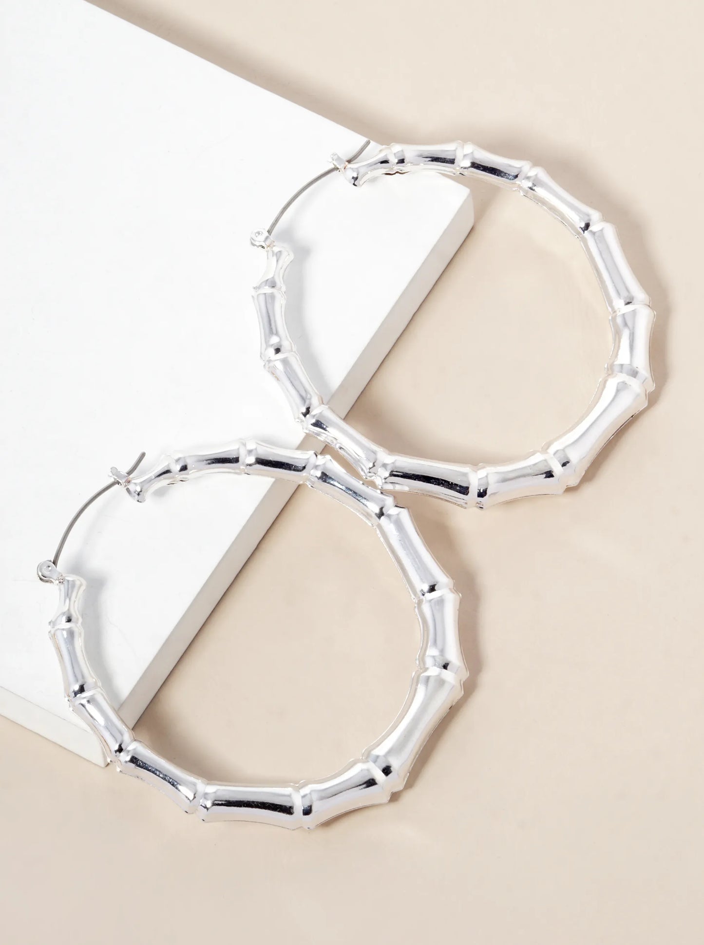 55mm Bamboo Metallic Hollow Hoop Earrings