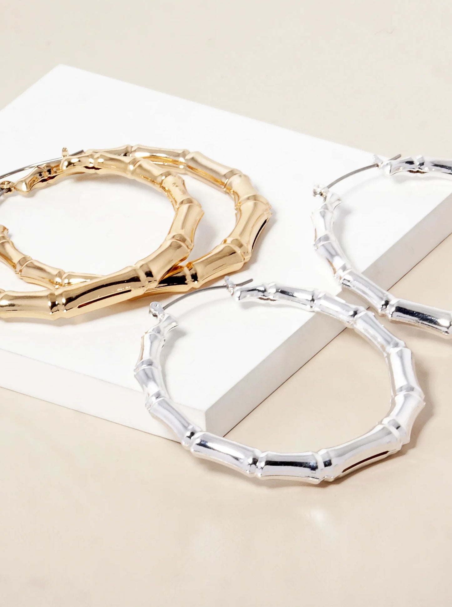 55mm Bamboo Metallic Hollow Hoop Earrings
