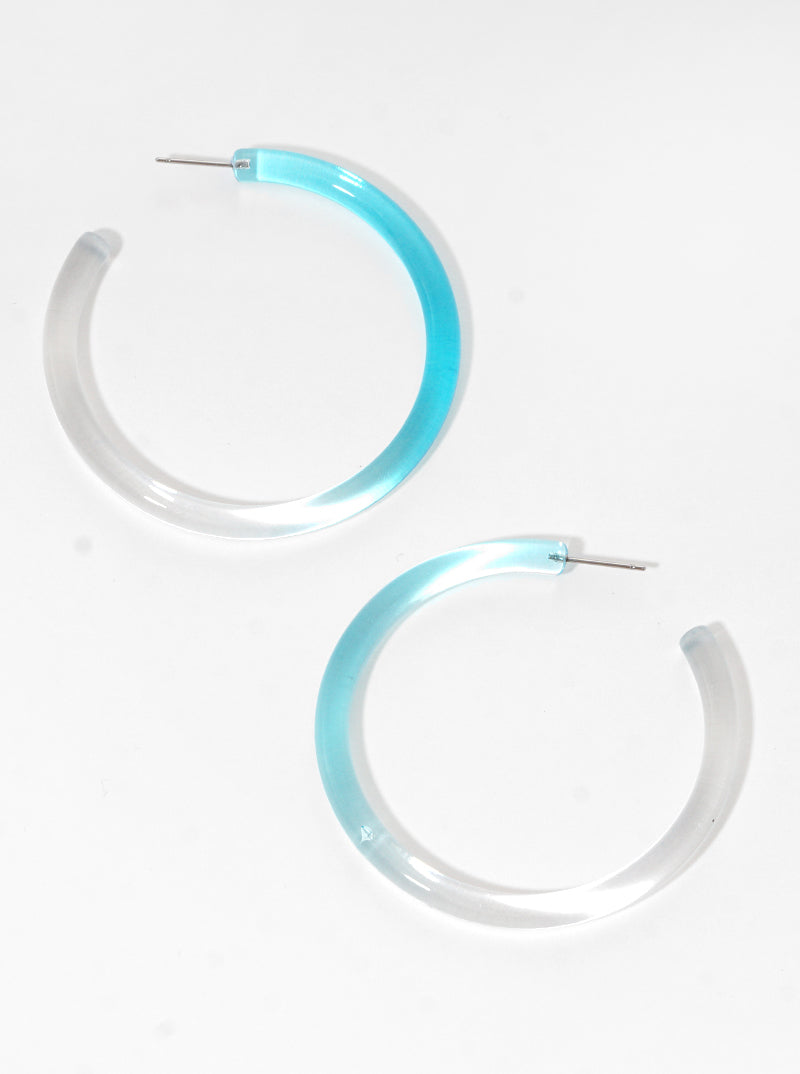 55mm Color Lucite Hoop Earrings Blue-Clear