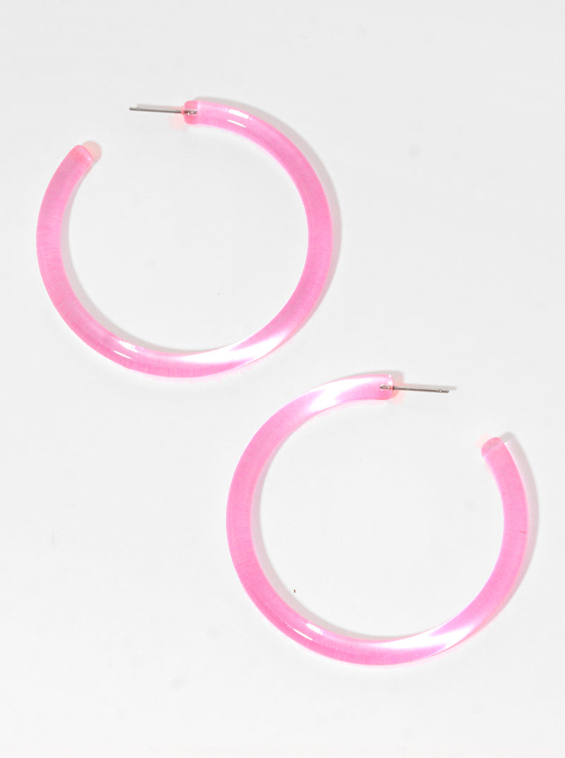 55mm Color Lucite Hoop Earrings Fuchsia