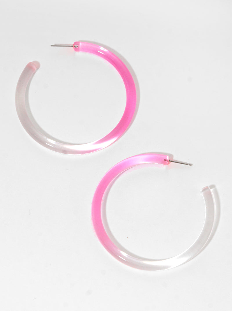 55mm Color Lucite Hoop Earrings Fuchsia-Clear